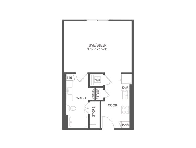 E5 floor plan, Studio, 1 Bathroom at AMLI Art District apartments
