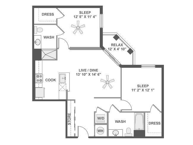 C4 floor plan, 2 Bedroom, 2 Bathroom at AMLI Dadeland apartments