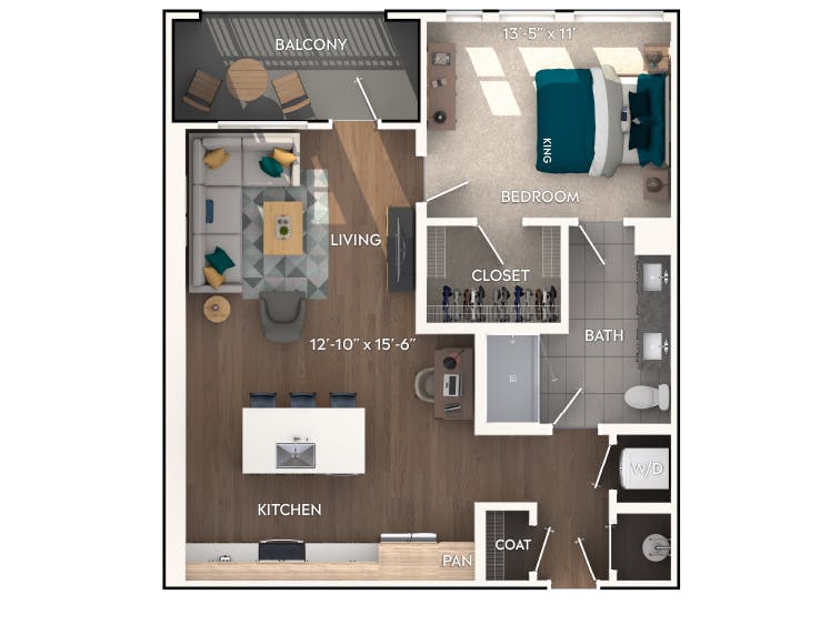 A4 floor plan, 1 Bedroom, 1 Bathroom at AMLI Flatiron apartments