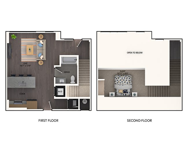 A3cL floor plan, 1 Bedroom, 1 Bathroom, Loft at AMLI Broadway Park apartments