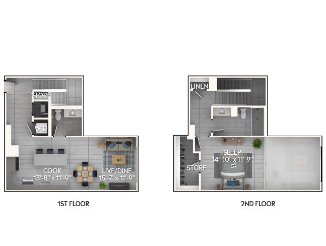 A6aL floor plan, 1 Bedroom, 1.5 Bathroom, Loft at AMLI Wynwood apartments