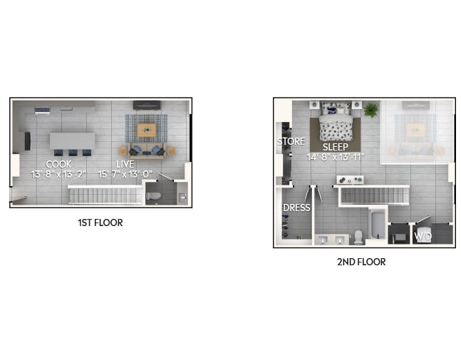 A7cL floor plan, 1 Bedroom, 1.5 Bathroom, Loft at AMLI Wynwood apartments