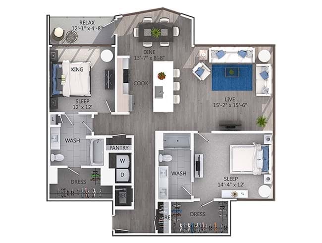 C8 floor plan, 2 Bedroom, 2 Bathroom at AMLI 3464 apartments