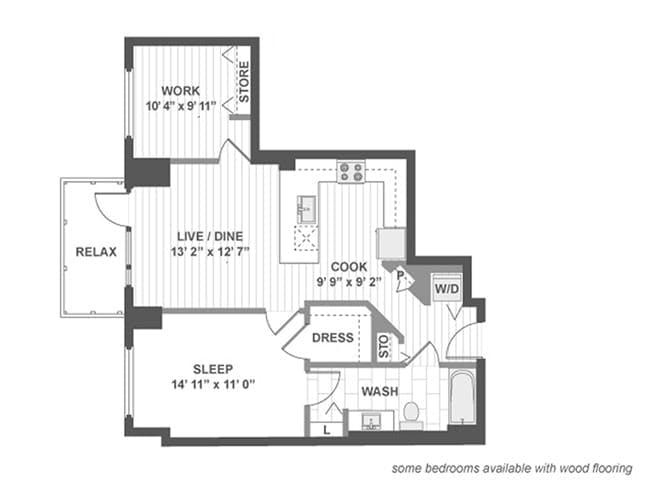 B310 floor plan, 1 Bedroom, 1 Bathroom, Office at AMLI Lofts apartments