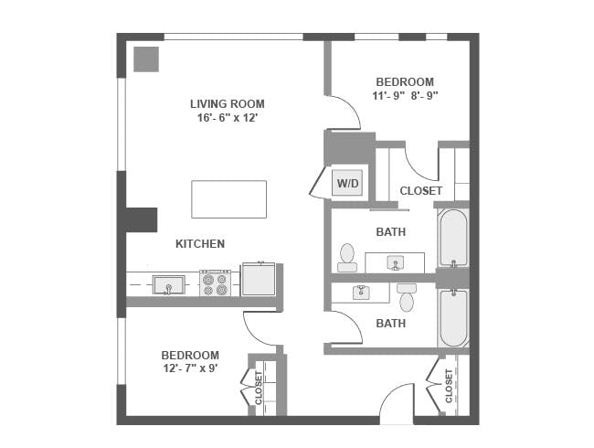C3 floor plan, 2 Bedroom, 2 Bathroom at AMLI Arc apartments