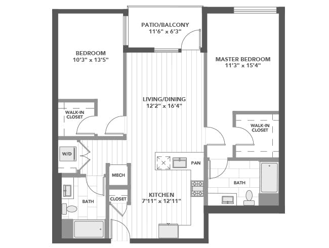 C5f floor plan, 2 Bedroom, 2 Bathroom at AMLI Old Pasadena apartments