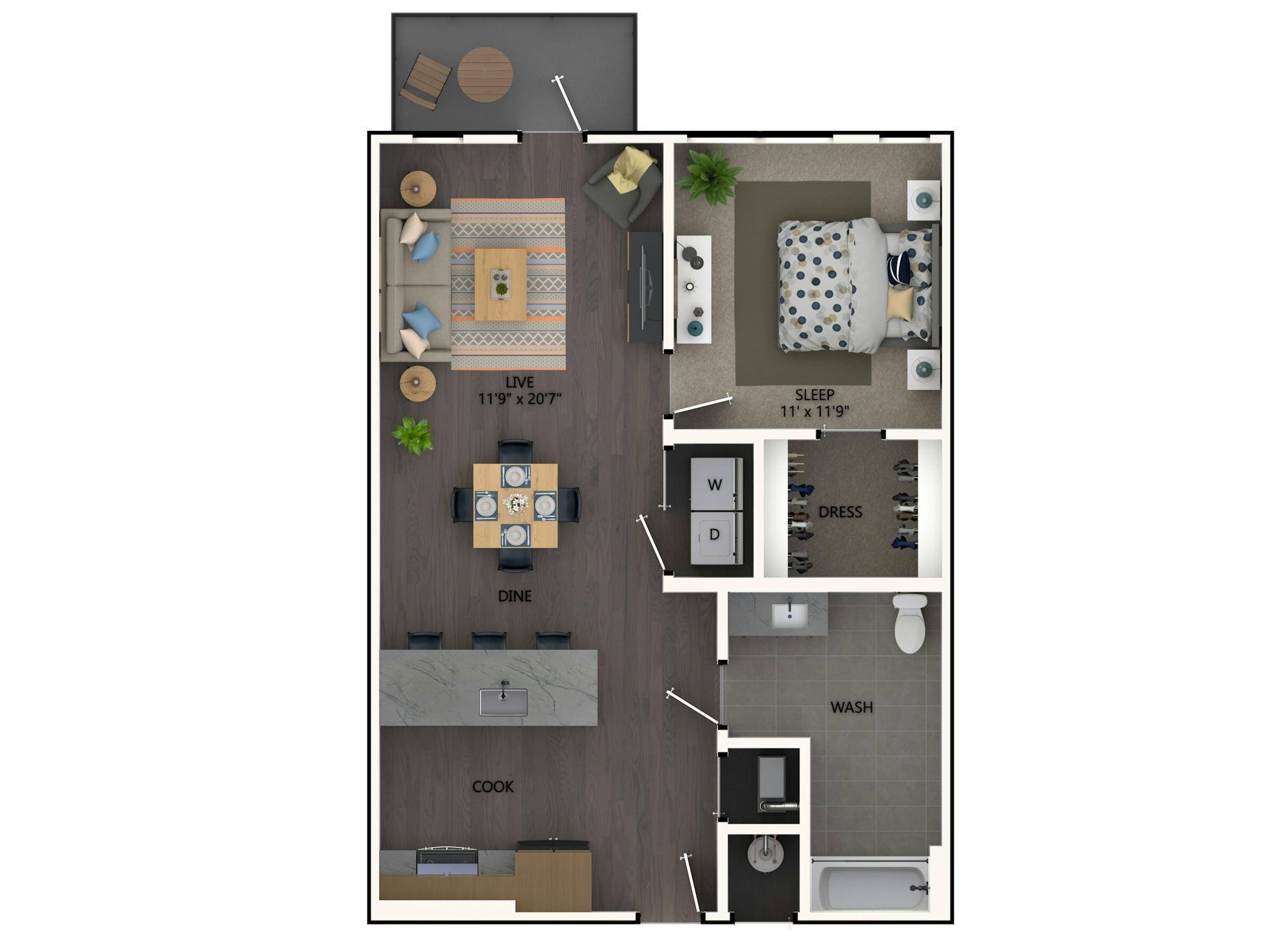 A3b floor plan, 1 Bedroom, 1 Bathroom at AMLI Broadway Park apartments