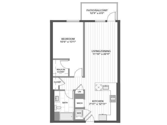 A4d floor plan, 1 Bedroom, 1 Bathroom at AMLI Old Pasadena apartments