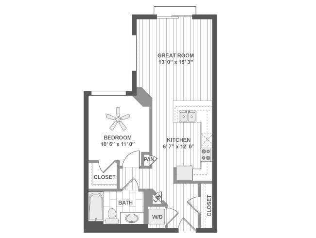 A300 floor plan, 1 Bedroom, 1 Bathroom at AMLI Evanston apartments