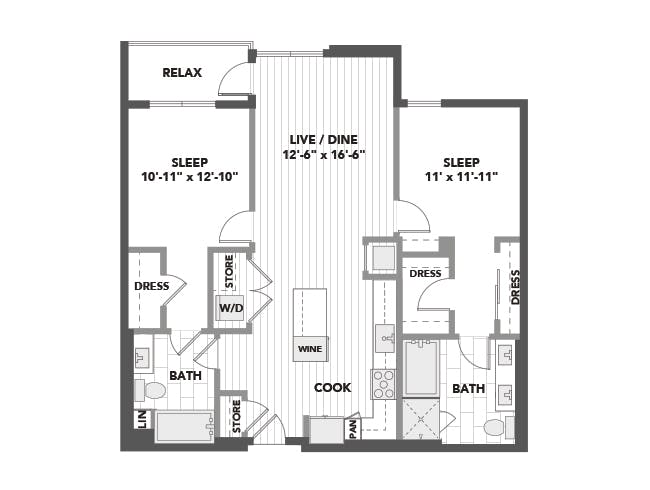 C5 floor plan, 2 Bedroom, 2 Bathroom at AMLI Marina Del Rey apartments