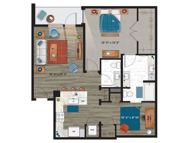 A6b floor plan, 1 Bedroom, 1 Bathroom at AMLI at Uptown apartments
