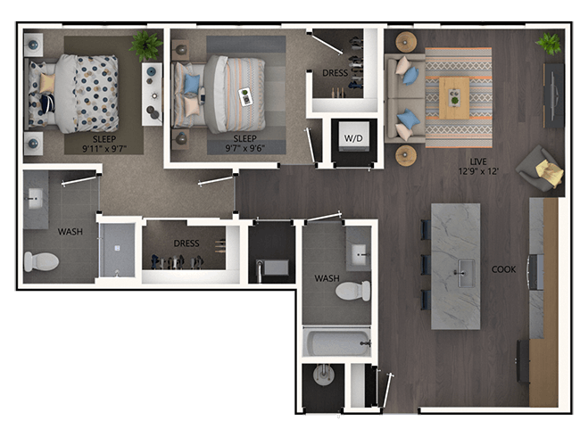 C3 floor plan, 2 Bedroom, 2 Bathroom at AMLI Broadway Park apartments