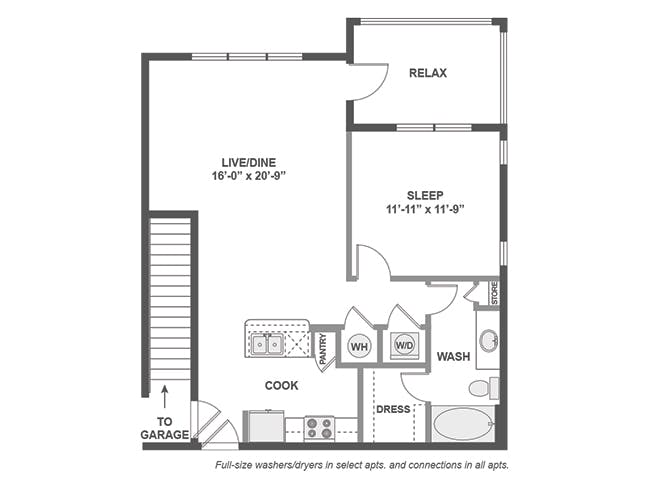A3aG floor plan, 1 Bedroom, 1 Bathroom at AMLI Covered Bridge apartments