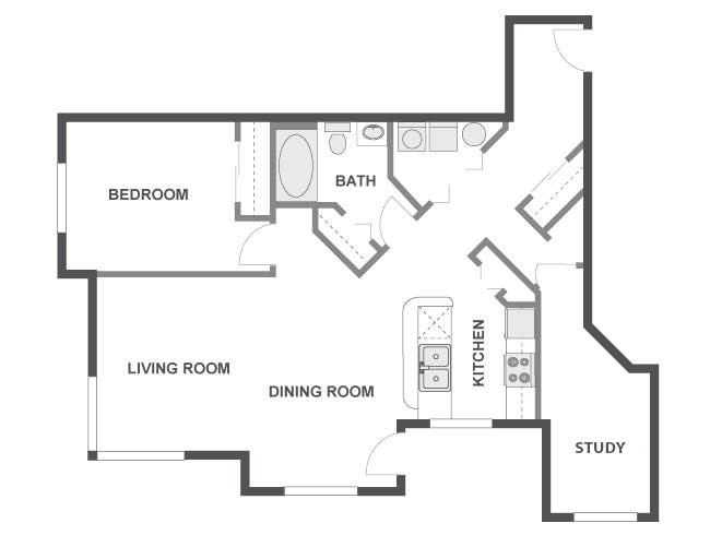 A4aD floor plan, 1 Bedroom, 1 Bathroom, Office at AMLI Bellevue Park apartments