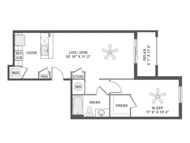 A3b floor plan, 1 Bedroom, 1 Bathroom at AMLI Dadeland apartments