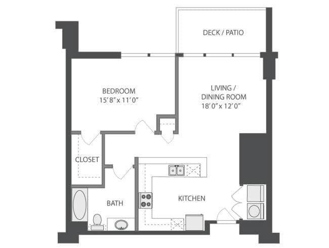 Jennings floor plan, 1 Bedroom, 1 Bathroom at AMLI on 2nd apartments