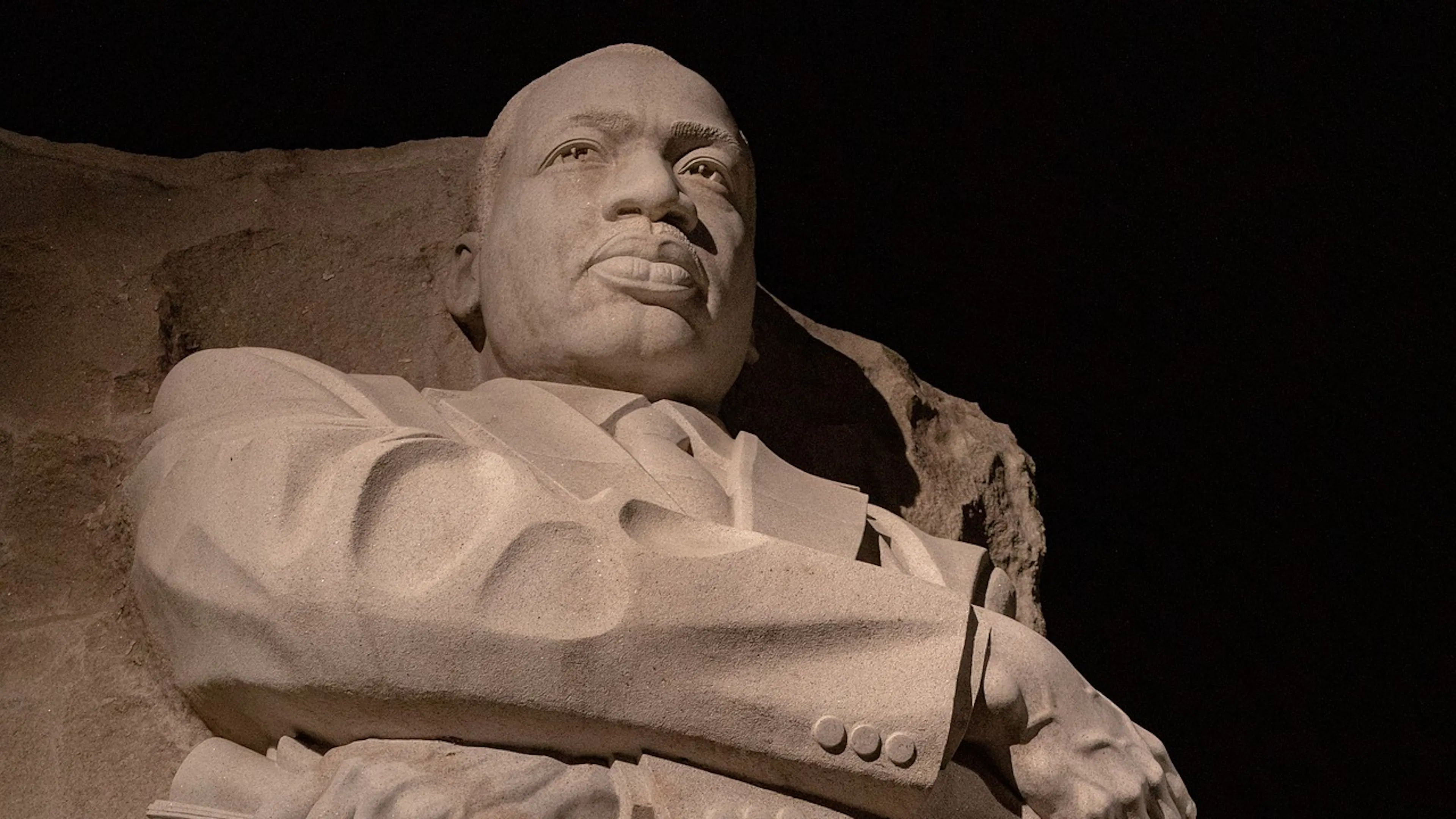 The statue of Dr. Martin Luther King Junior photographed at night time
