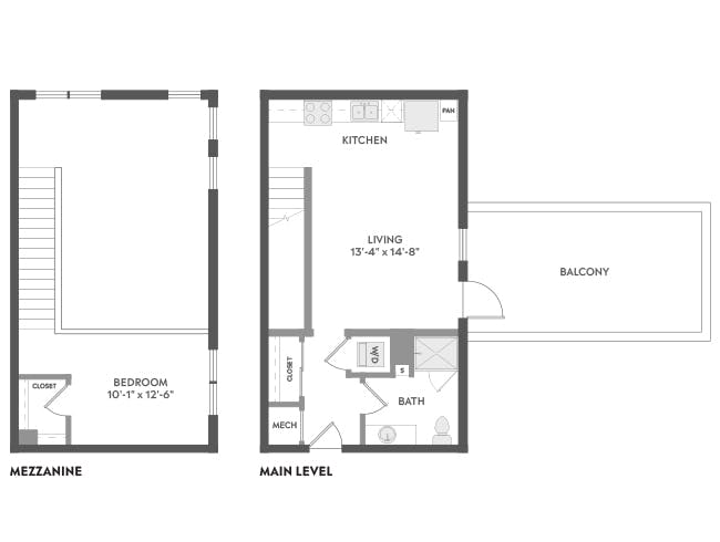 E2L floor plan, Studio, 1 Bathroom, Loft at AMLI Atlantic Station apartments