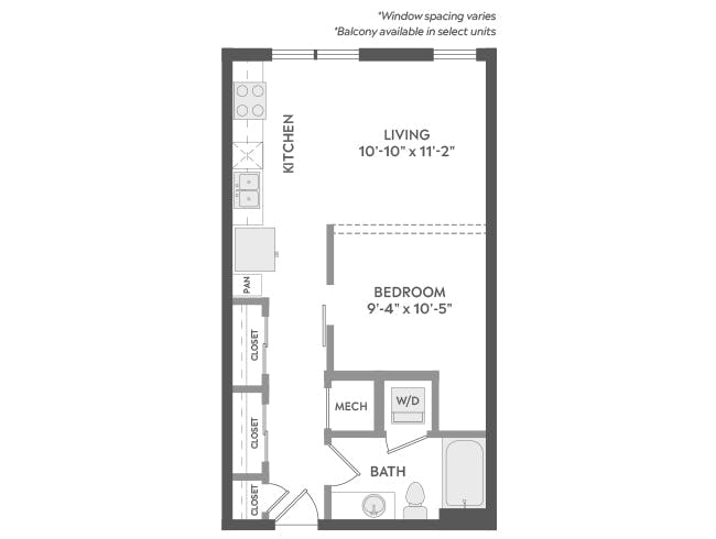 E1 floor plan, Studio, 1 Bathroom at AMLI Atlantic Station apartments