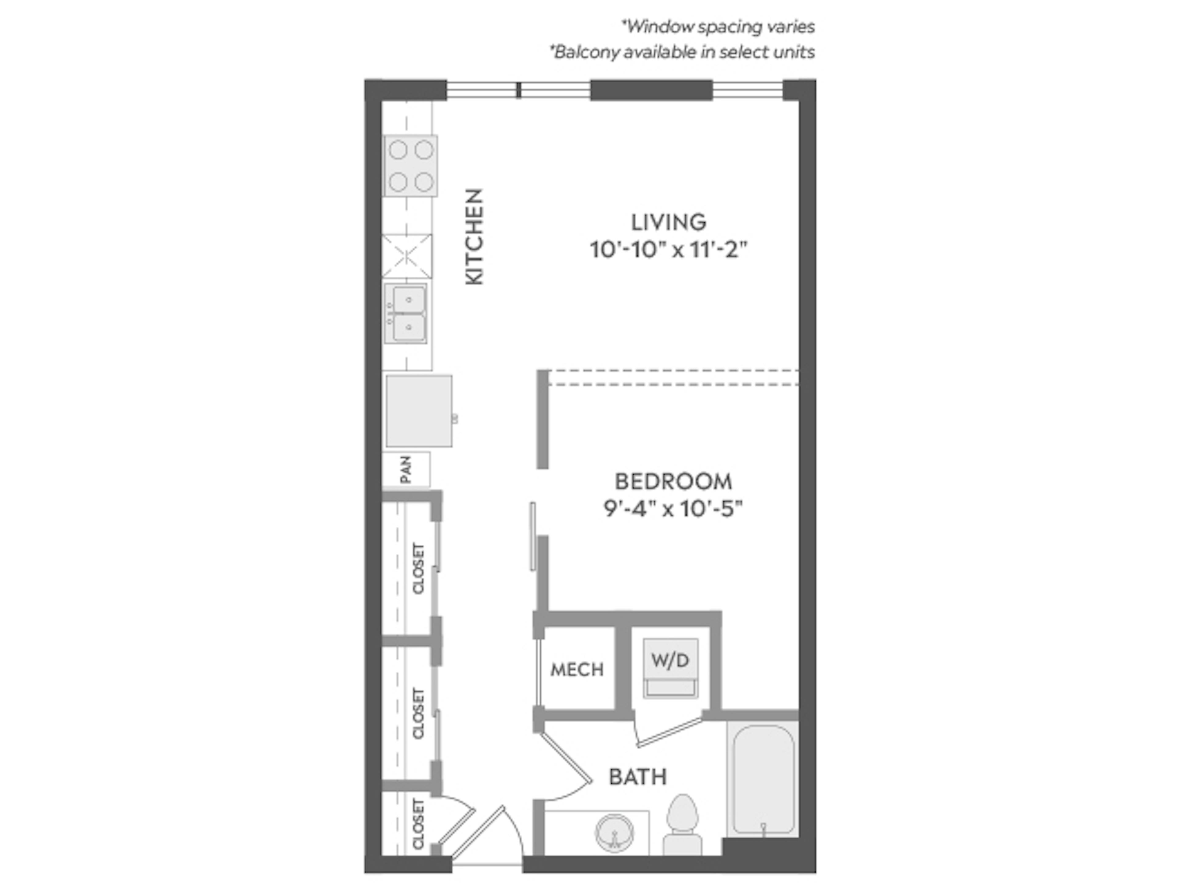 E1 floor plan, Studio, 1 Bathroom at AMLI Atlantic Station apartments