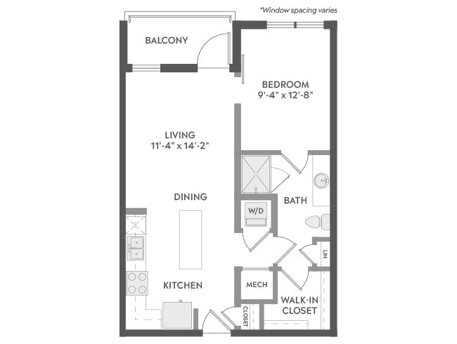 A2 floor plan, 1 Bedroom, 1 Bathroom at AMLI Atlantic Station apartments