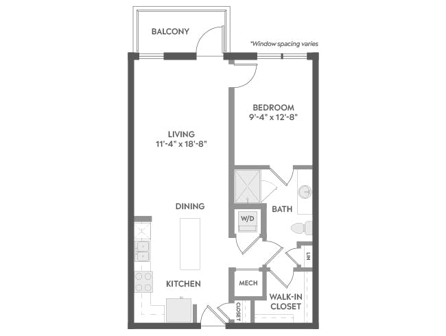 A3 floor plan, 1 Bedroom, 1 Bathroom at AMLI Atlantic Station apartments