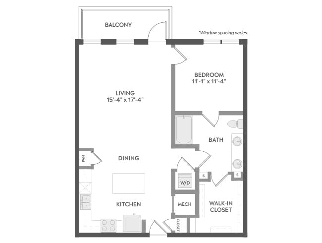 A5 floor plan, 1 Bedroom, 1 Bathroom at AMLI Atlantic Station apartments