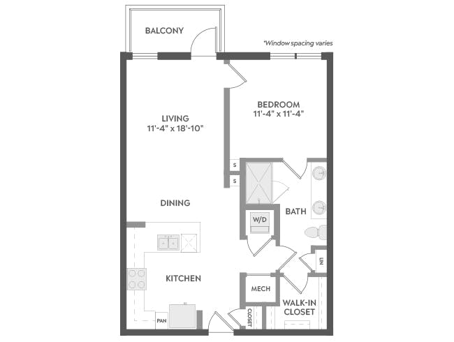 A3b floor plan, 1 Bedroom, 1 Bathroom at AMLI Atlantic Station apartments