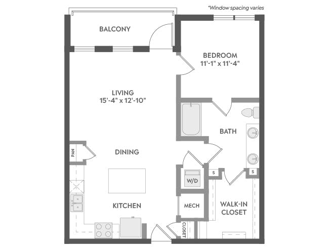 A4 floor plan, 1 Bedroom, 1 Bathroom at AMLI Atlantic Station apartments
