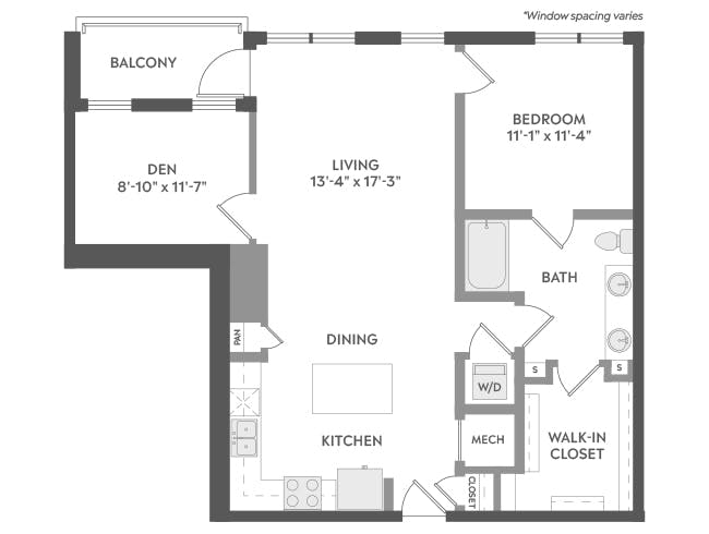 A6D floor plan, 1 Bedroom, 1 Bathroom, Office at AMLI Atlantic Station apartments
