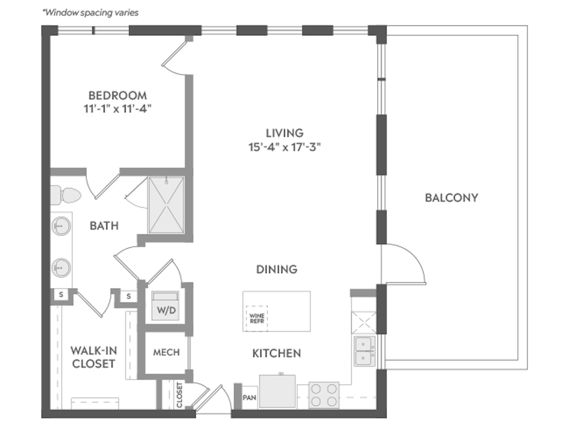 A5P floor plan, 1 Bedroom, 1 Bathroom, Penthouse at AMLI Atlantic Station apartments