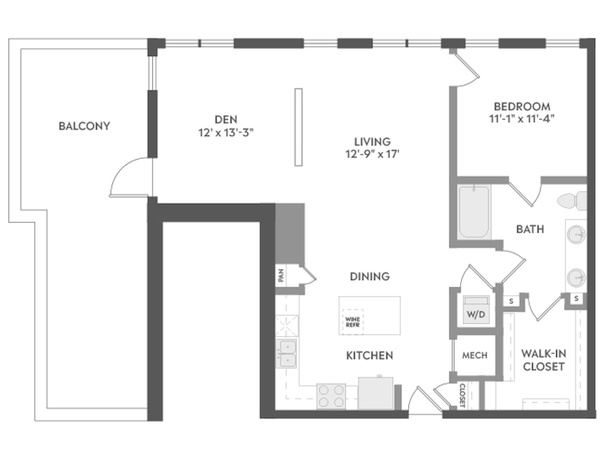 A6DP floor plan, 1 Bedroom, 1 Bathroom, office, Penthouse at AMLI Atlantic Station apartments
