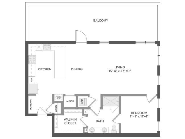 A6P floor plan, 1 Bedroom, 1 Bathroom, Penthouse at AMLI Atlantic Station apartments