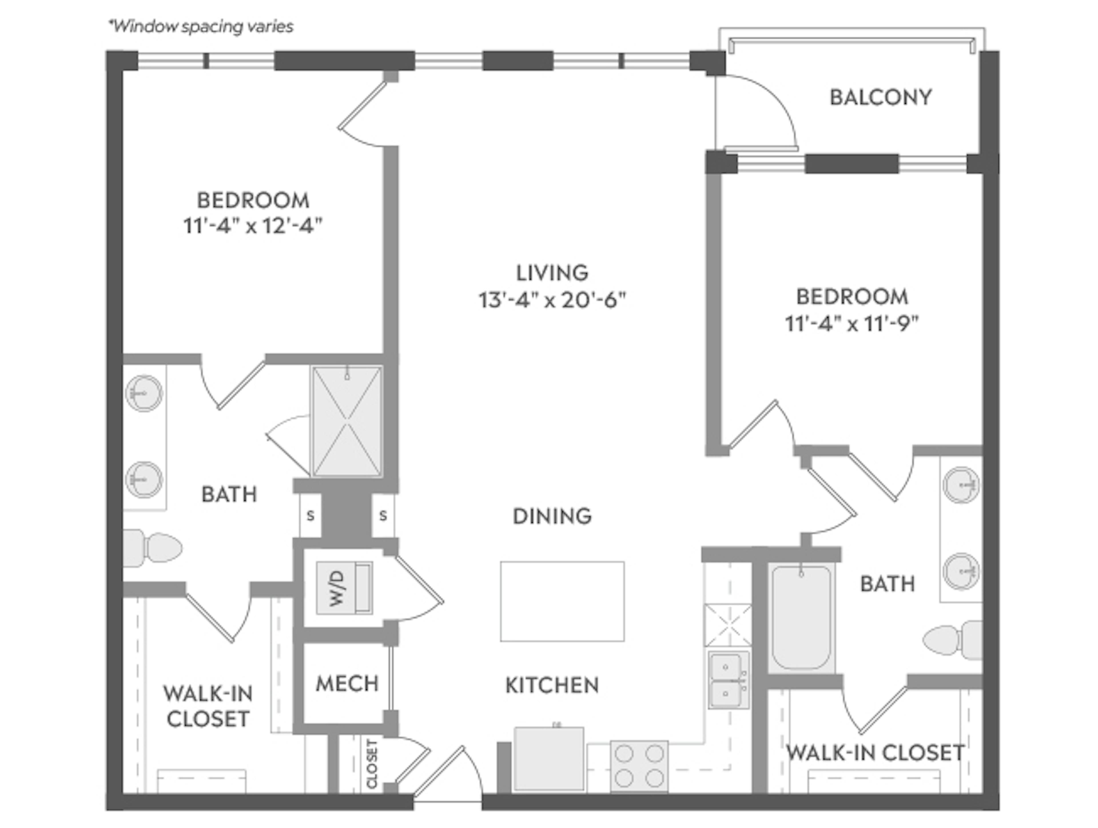 C5 floor plan, 2 Bedroom, 2 Bathroom at AMLI Atlantic Station apartments