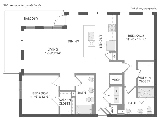 C7 floor plan, 2 Bedroom, 2 Bathroom at AMLI Atlantic Station apartments