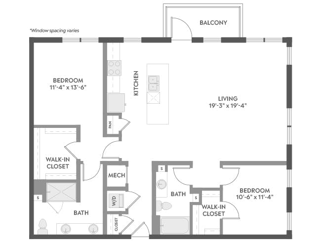 C7a floor plan, 2 Bedroom, 2 Bathroom at AMLI Atlantic Station apartments