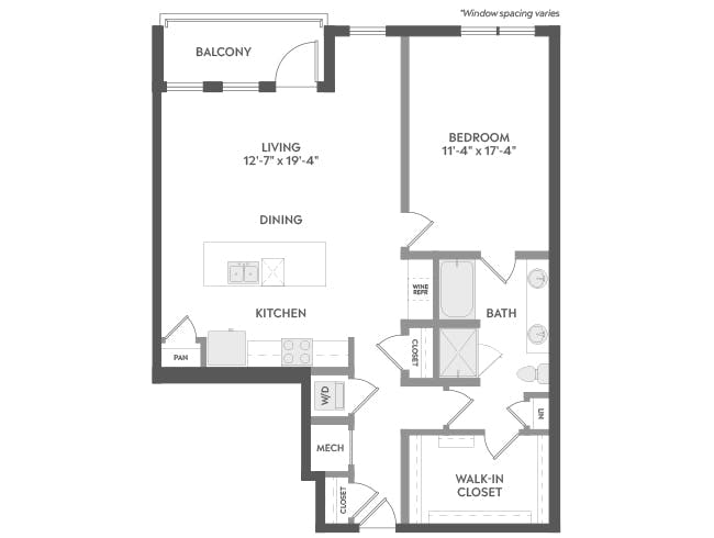 A7 floor plan, 1 Bedroom, 1 Bathroom at AMLI Atlantic Station apartments