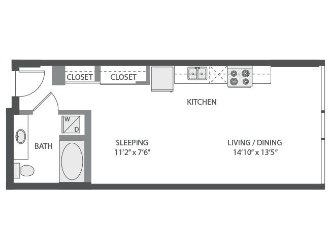 E1 floor plan, Studio, 1 Bathroom at AMLI 535 apartments