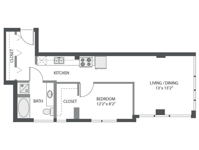 A1 floor plan, 1 Bedroom, 1 Bathroom at AMLI 535 apartments