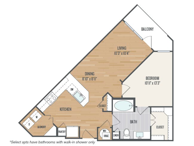 A3b floor plan, 1 Bedroom, 1 Bathroom at AMLI Grapevine apartments