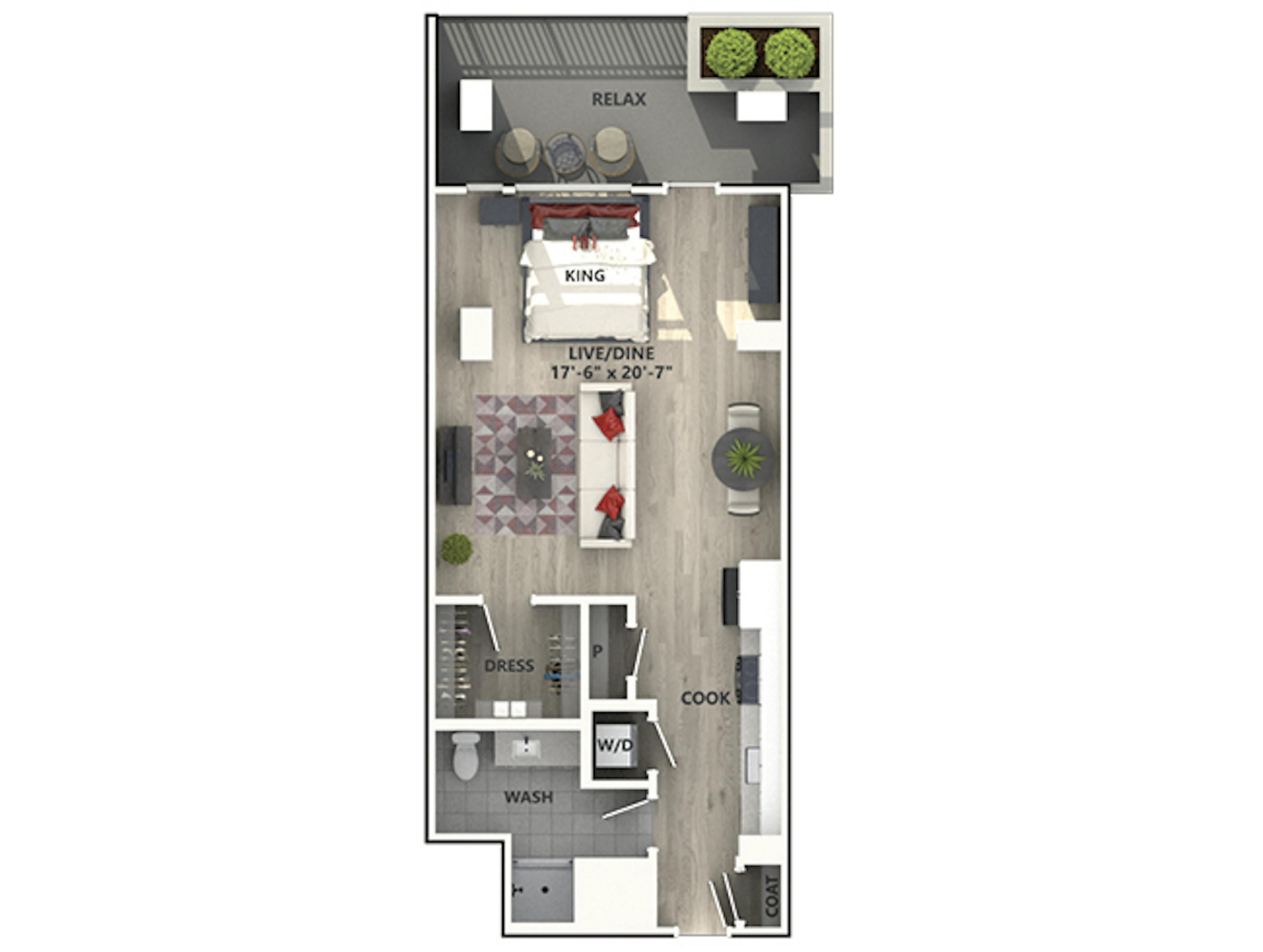 E6 floor plan, Studio, 1 Bathroom at AMLI Riverfront Green apartments