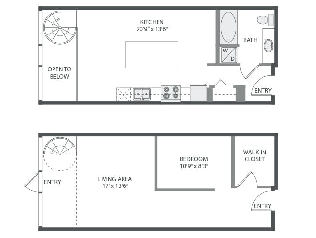 A5L floor plan, 1 Bedroom, 1 Bathroom loft at AMLI 535 apartments