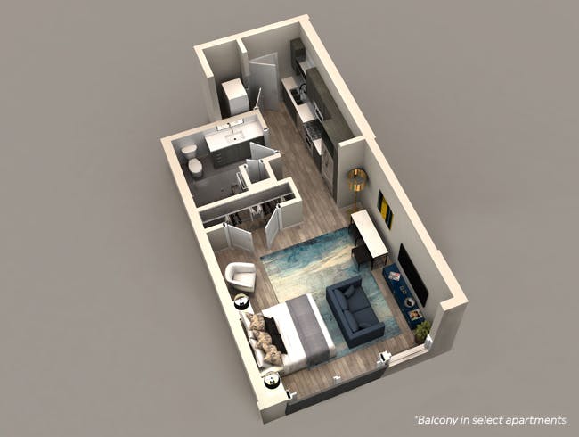 E1b floor plan, Studio, 1 Bathroom at AMLI Westside apartments
