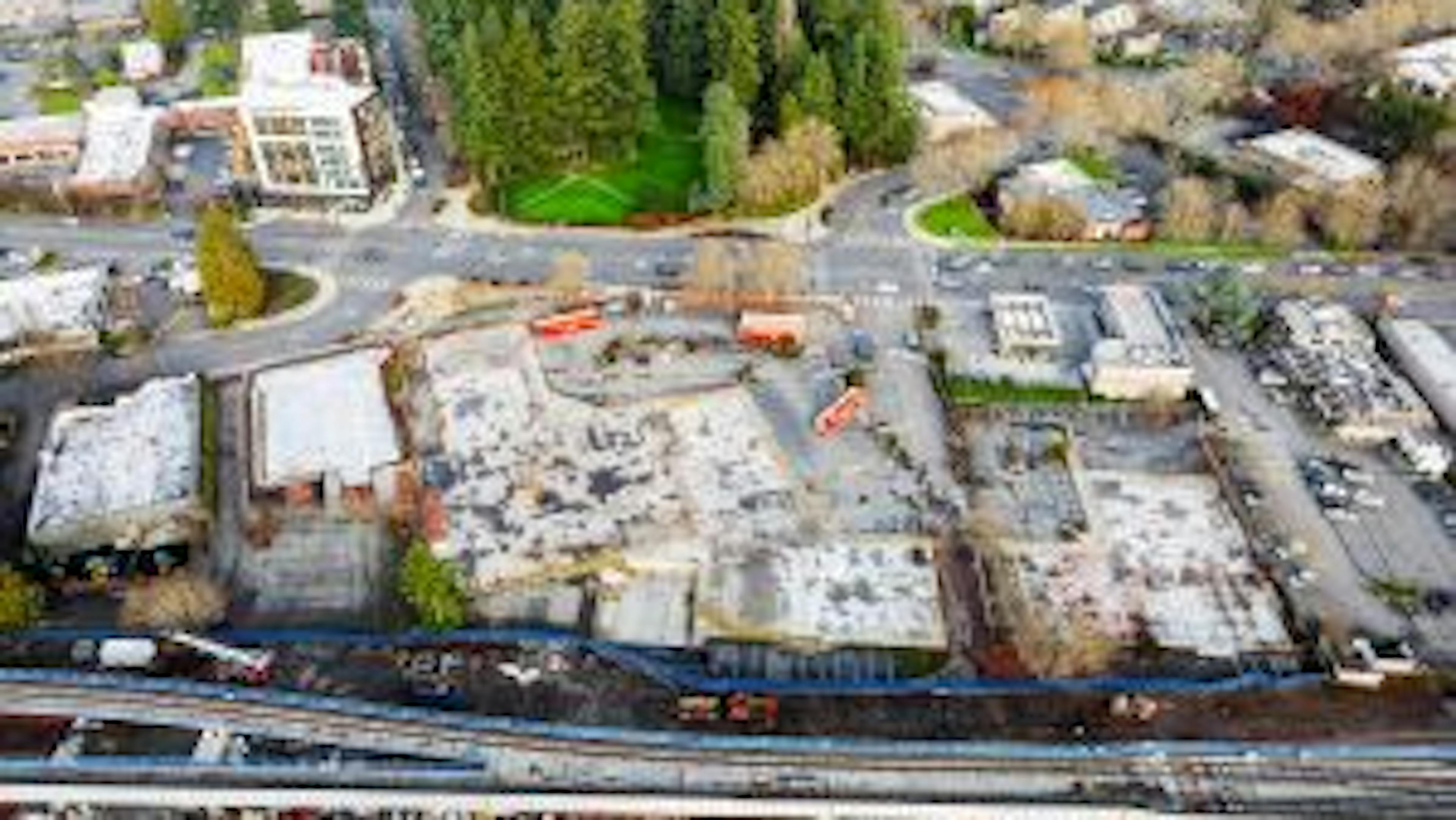 Aerial view of AMLI Redmond Way construction site after demolition is complete