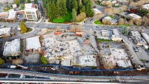 Aerial view of AMLI Redmond Way construction site after demolition is complete