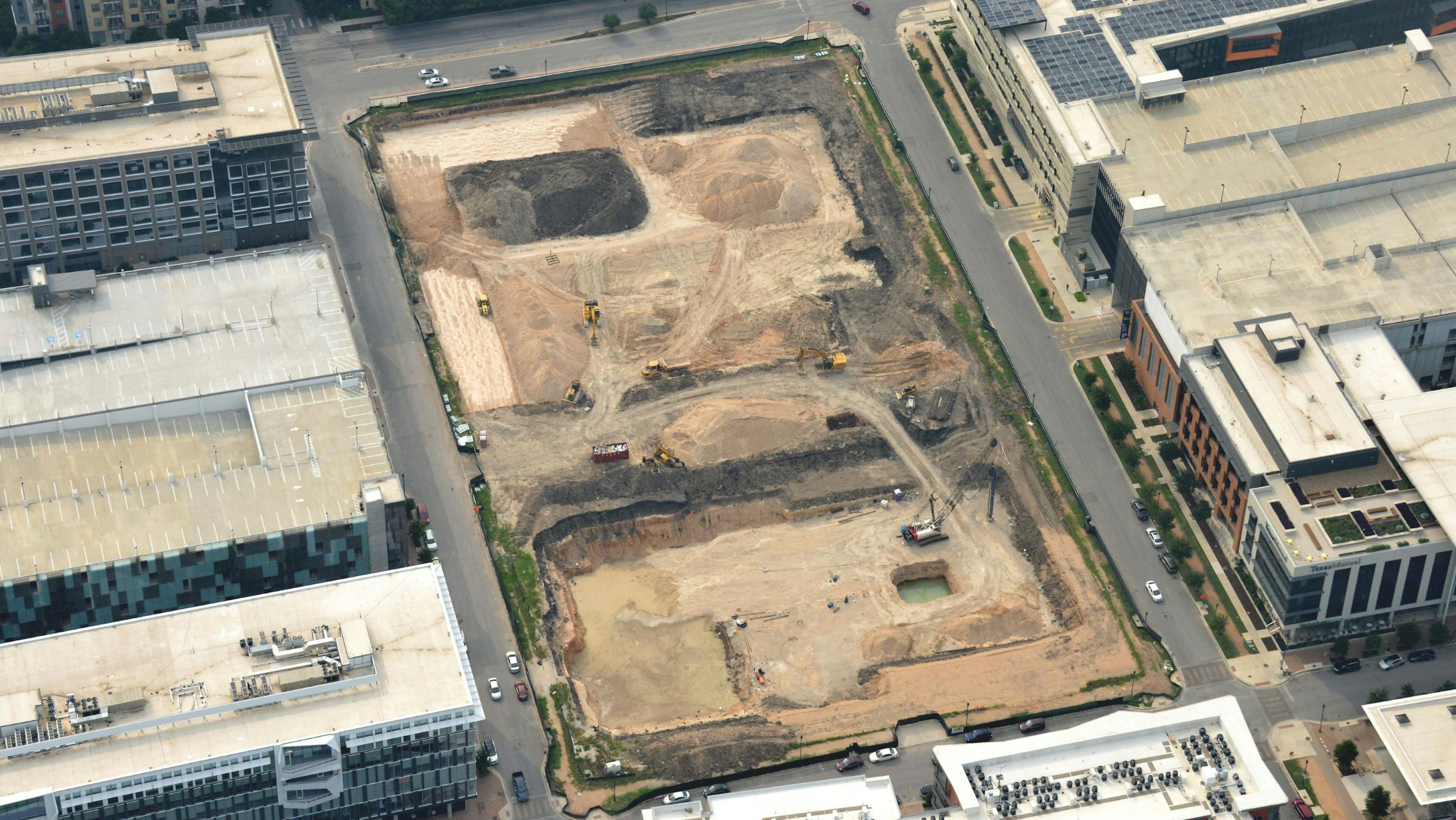 Aerial view of AMLI Park Central construction site with the crane pad dug out