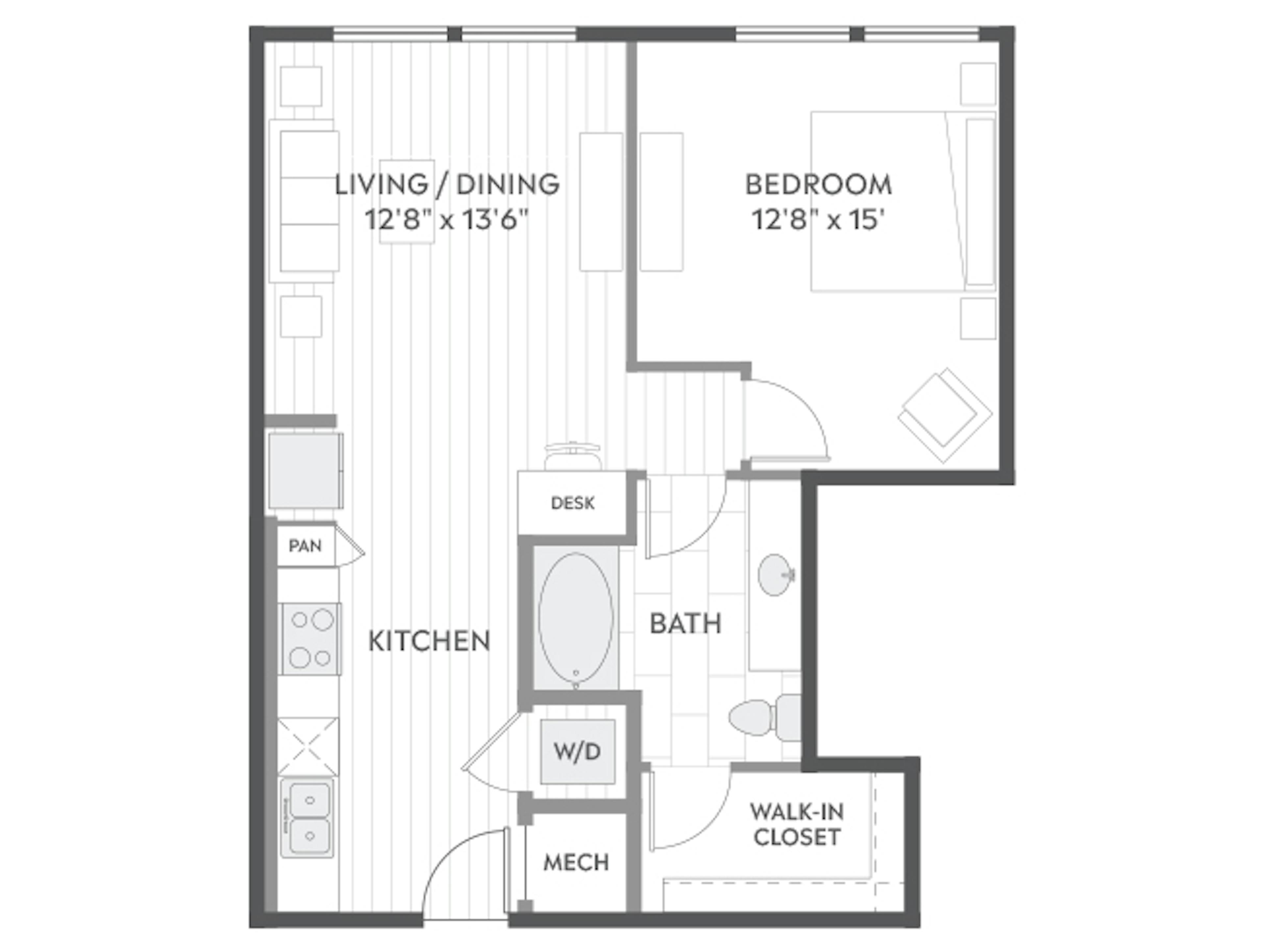 A3 floor plan, 1 Bedroom, 1 Bathroom at AMLI North Park apartments