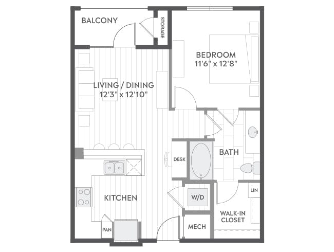 A2 floor plan, 1 Bedroom, 1 Bathroom at AMLI North Park apartments