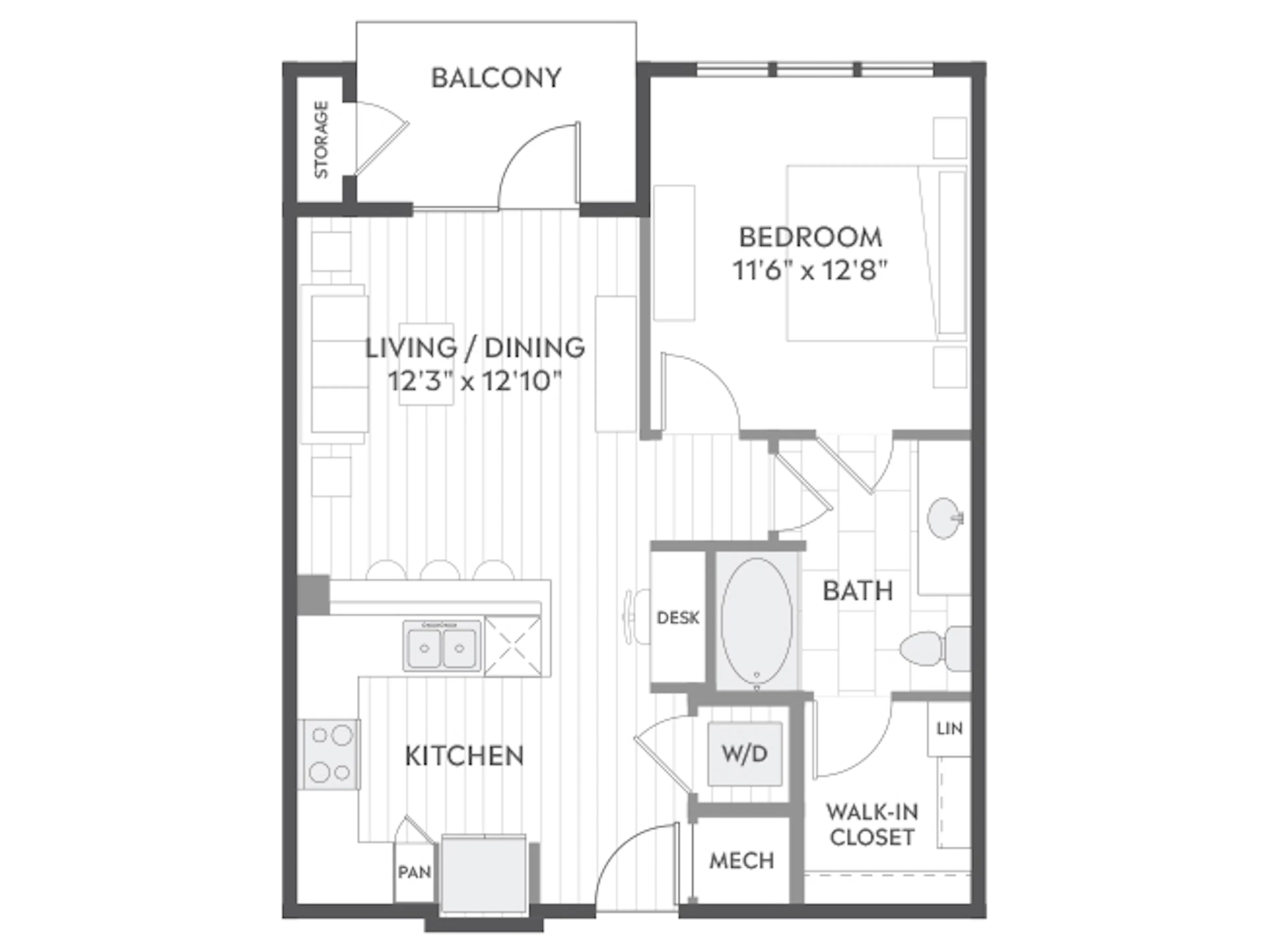 A2a floor plan, 1 Bedroom, 1 Bathroom at AMLI North Park apartments