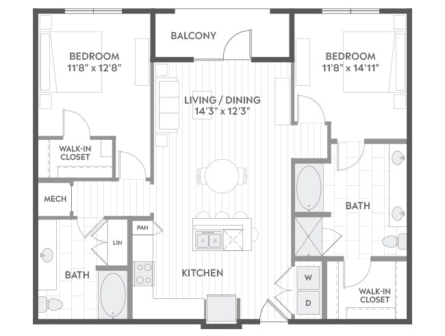 C6 floor plan, 2 Bedroom, 2 Bathroom at AMLI North Park apartments